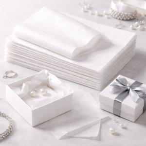 Elegante Juwelierverpackung und Perlenohrringe