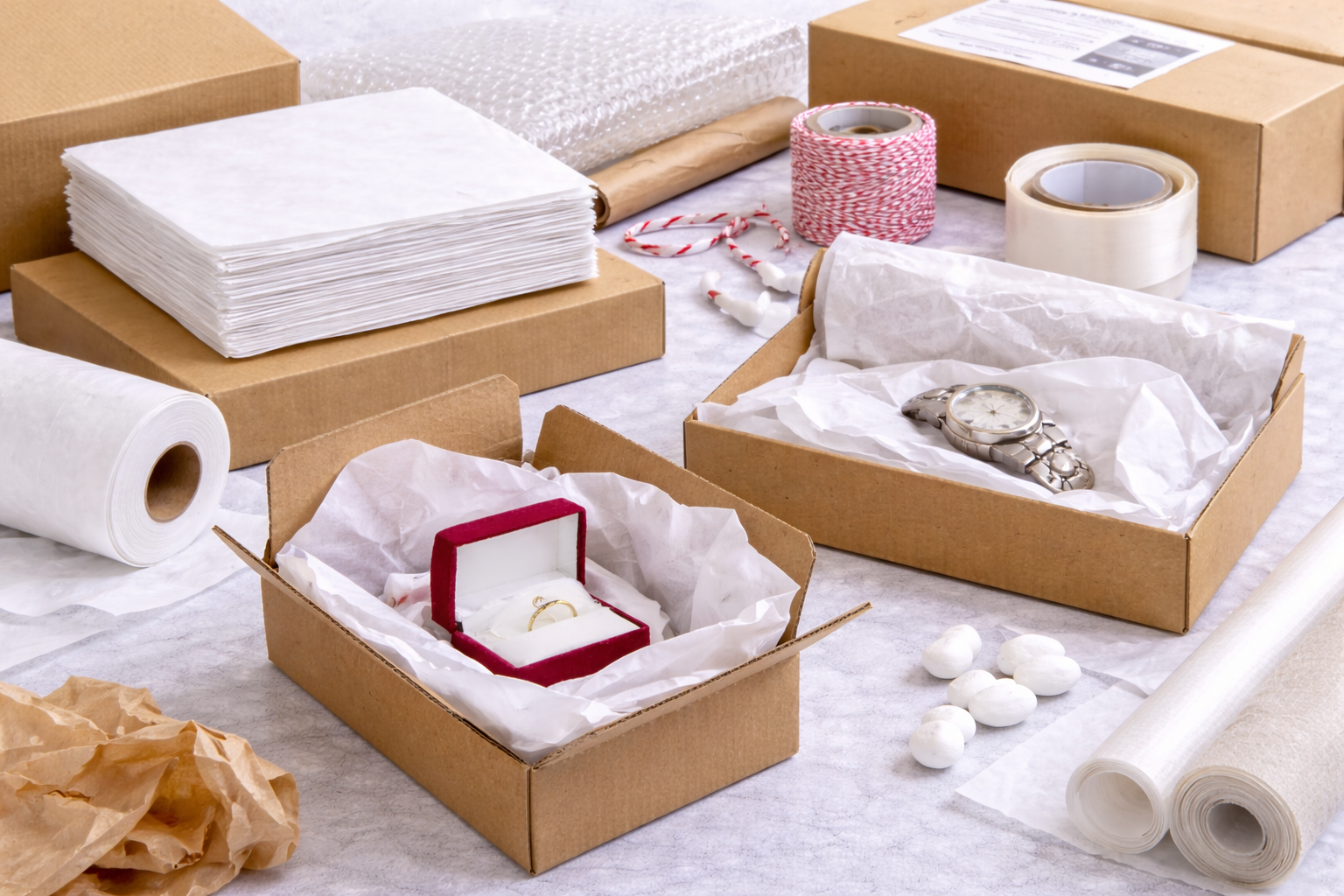 Verpackung und Versandmaterialien in Szene gesetzt