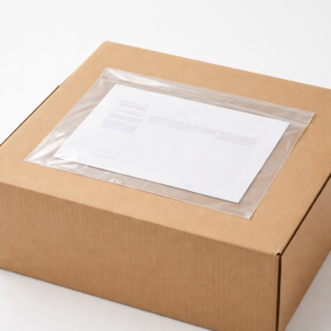 Karton mit transparentem Dokumentenbeutel